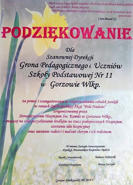 podziekowanie pola nadziei